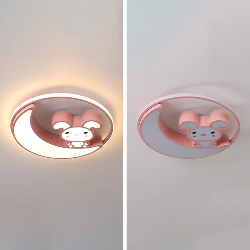 Rabbit Cartoon LED Flush Mount Metal Flush Ceiling Light for Children's Room