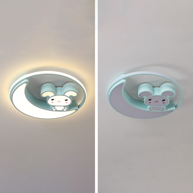 Lámpara de techo empotrada de metal con montaje empotrado LED de dibujos animados de conejo para habitación infantil