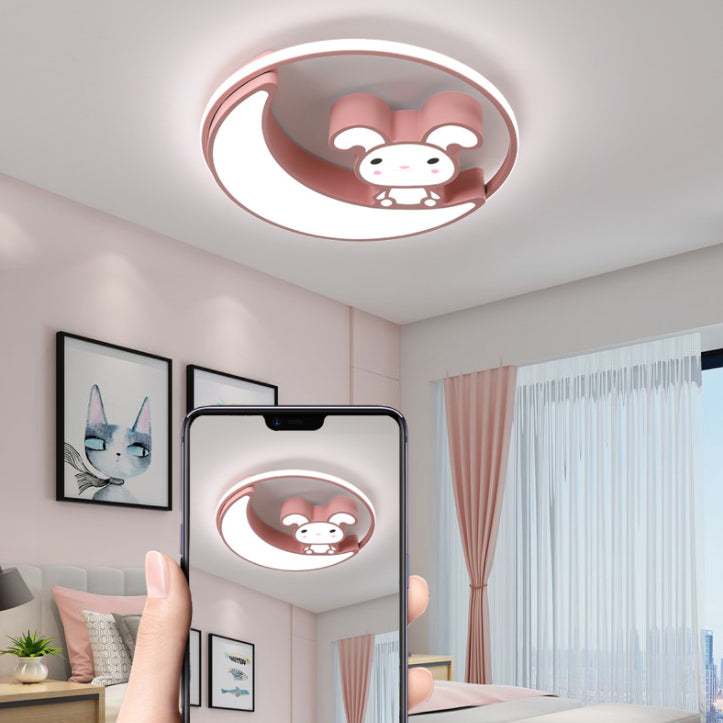 Lámpara de techo empotrada de metal con montaje empotrado LED de dibujos animados de conejo para habitación infantil