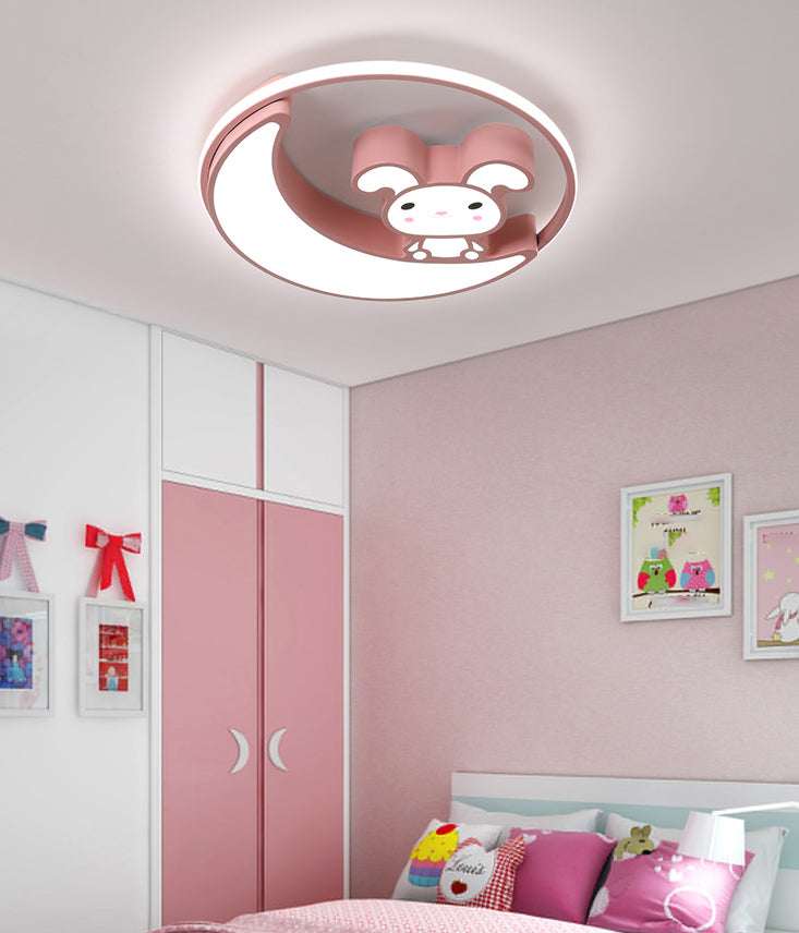 Lámpara de techo empotrada de metal con montaje empotrado LED de dibujos animados de conejo para habitación infantil