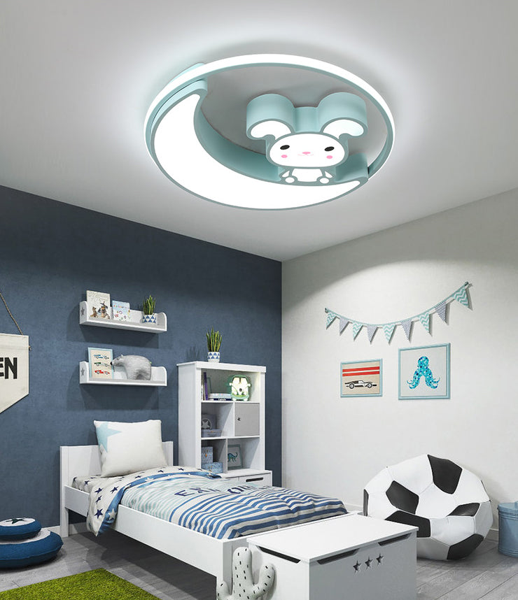 Lámpara de techo empotrada de metal con montaje empotrado LED de dibujos animados de conejo para habitación infantil