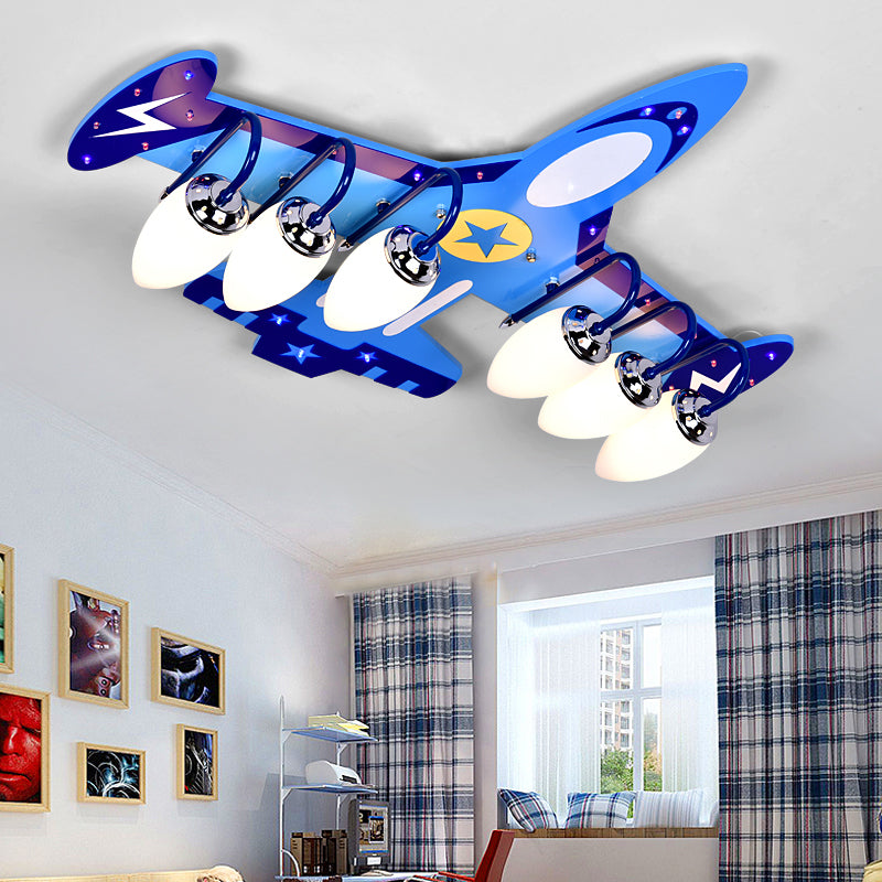 Blue Glass Flush Mount Creative Plane Flush Ceiling Light for Children's Room