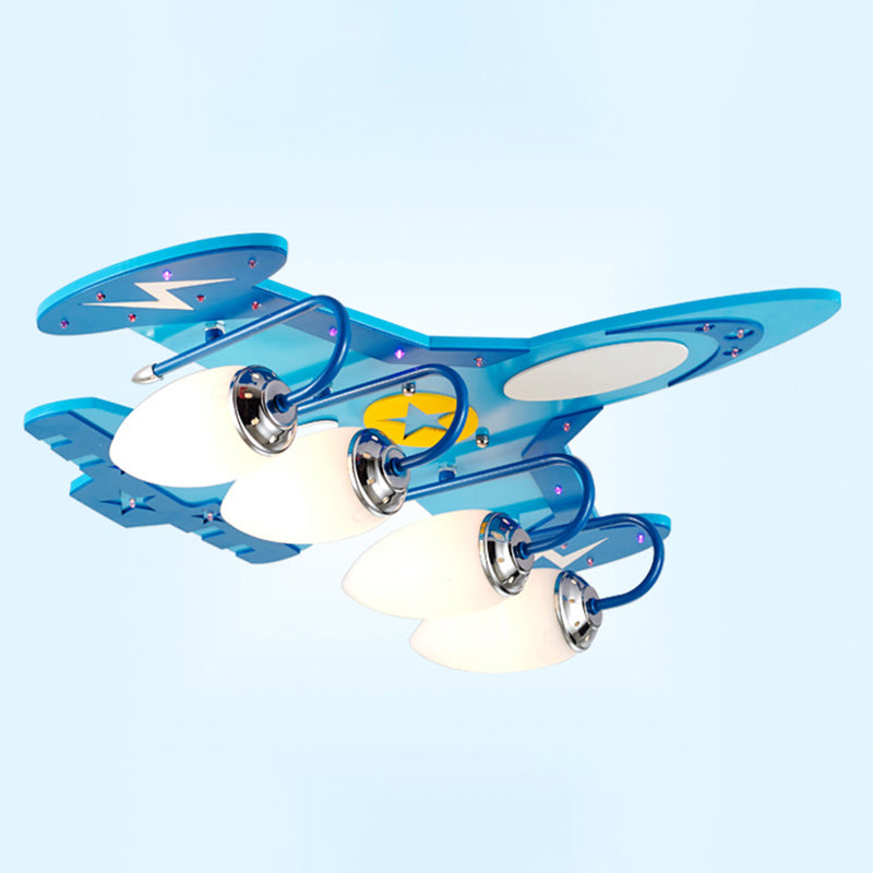 Blue Glass Flush Mount Creative Plane Flush Ceiling Light for Children's Room