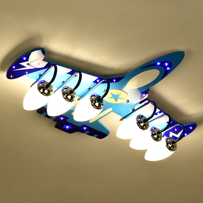 Blue Glass Flush Mount Creative Plane Flush Ceiling Light for Children's Room