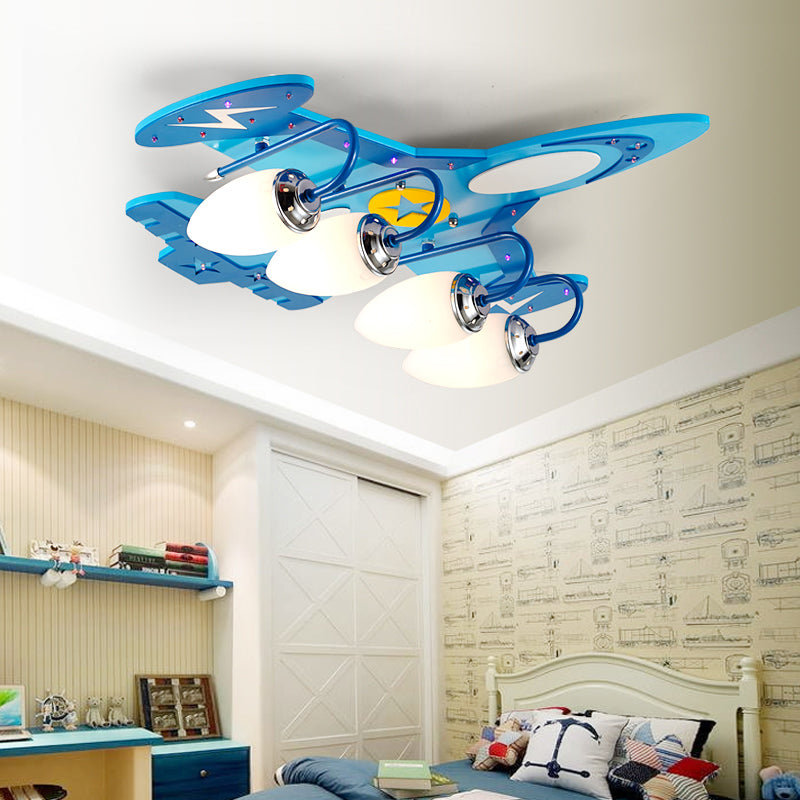 Blue Glass Flush Mount Creative Plane Flush Ceiling Light for Children's Room