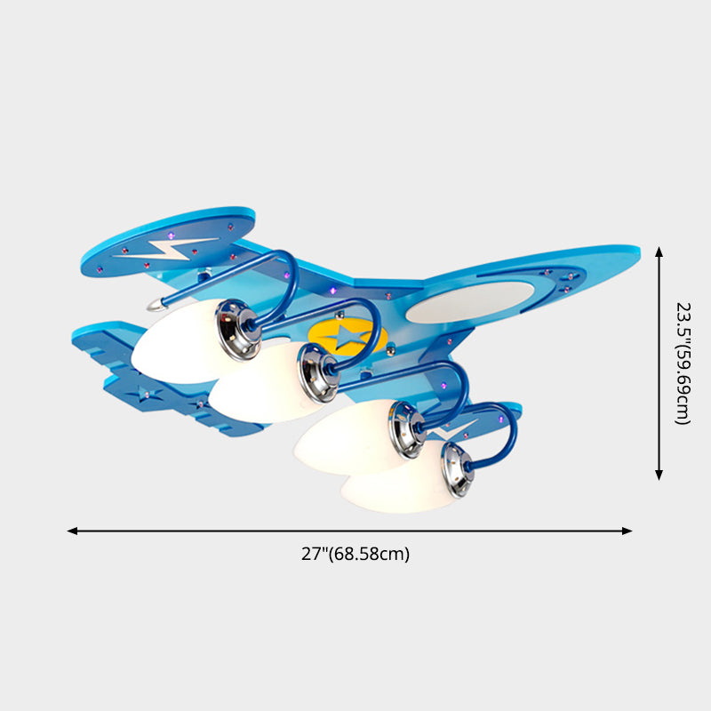 Blue Glass Flush Mount Creative Plane Flush Ceiling Light for Children's Room