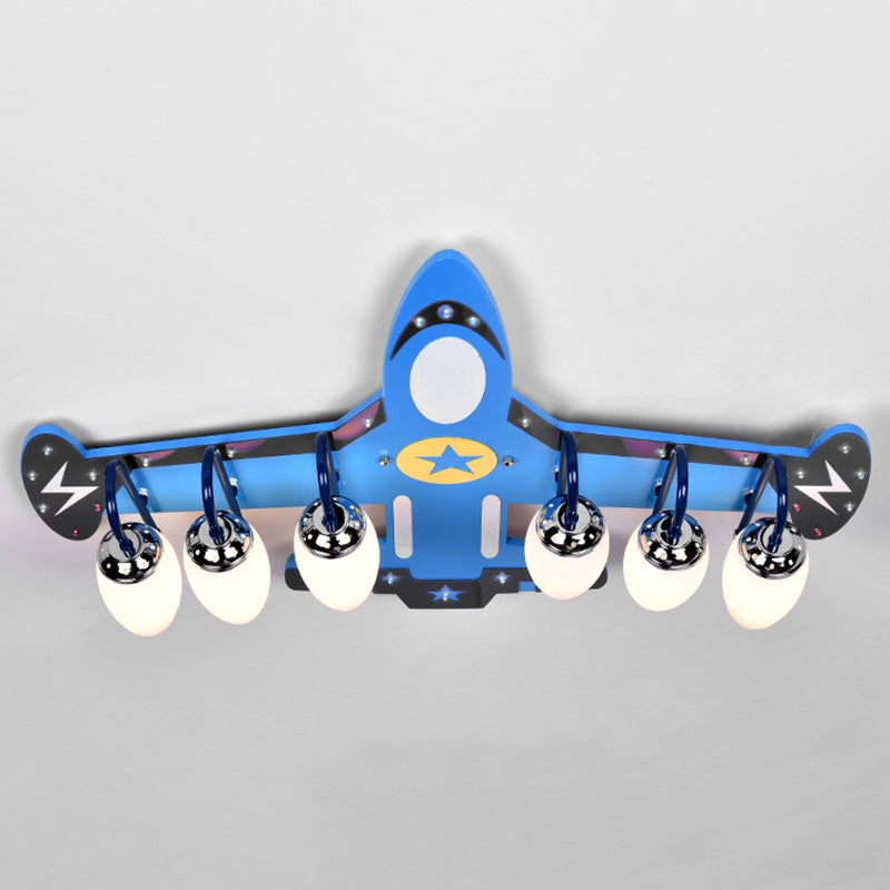 Blue Glass Flush Mount Creative Plane Flush Ceiling Light for Children's Room