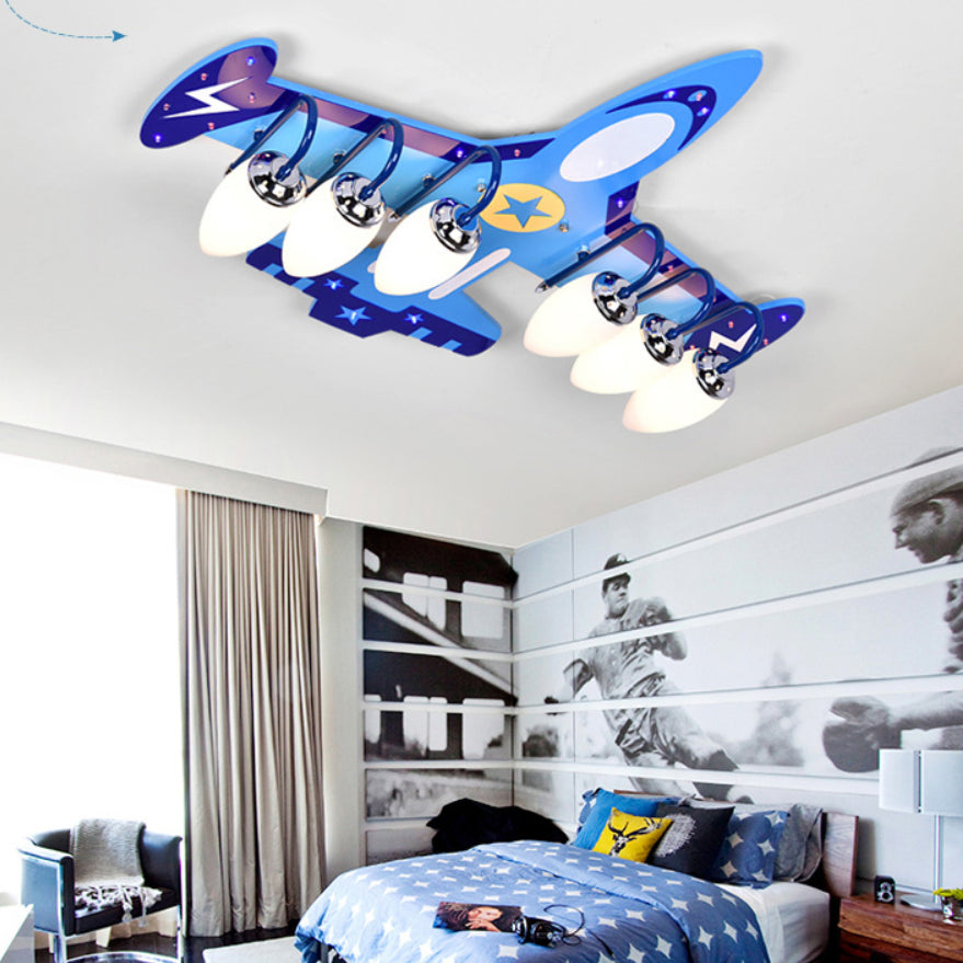 Blue Glass Flush Mount Creative Plane Flush Ceiling Light for Children's Room