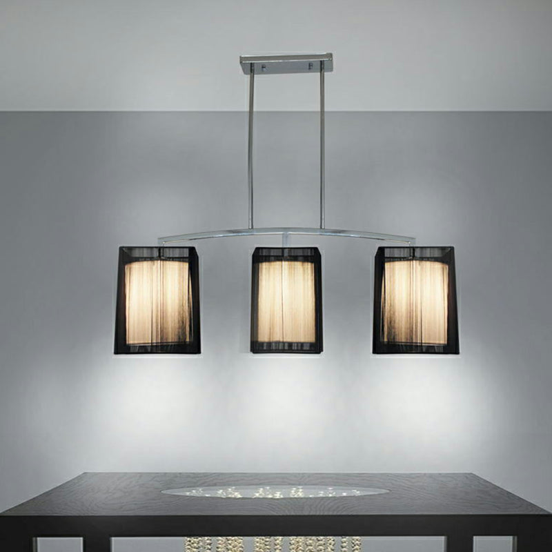 3 Lights Dining Room Island Lighting Traditional Black Hanging Lamp with Rectangle Fabric Shade