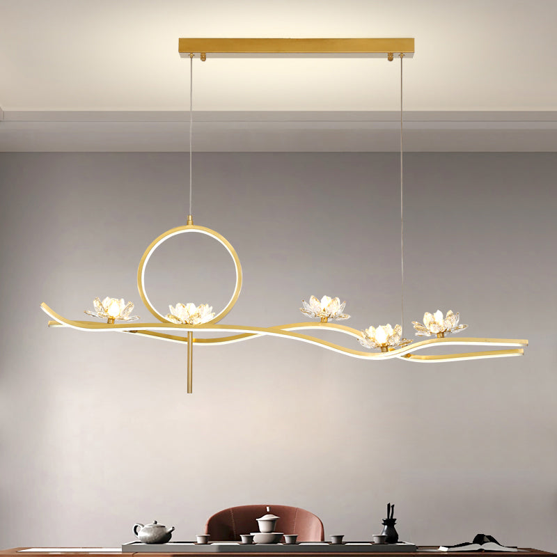 Luces colgantes colgantes de metal dorado lámparas colgantes lineales contemporáneas para comedor