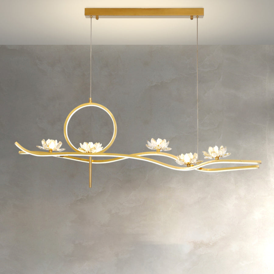 Luces colgantes colgantes de metal dorado lámparas colgantes lineales contemporáneas para comedor