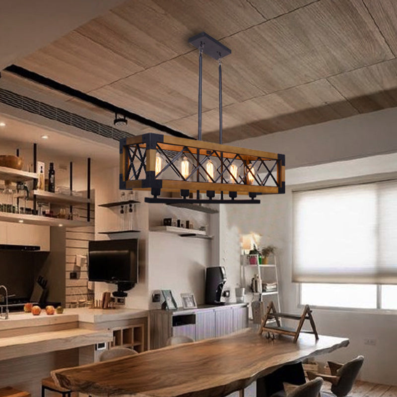 Lucile dell'isola del rettangolo scuro Rettangolo Isola tradizionale in metallo tradizionale 5 lampadine sala da pranzo Luce sospesa