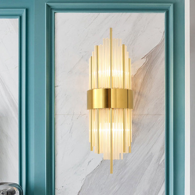 Modern Simple Style Geometric Shade Wall Sconce Metal and Glass 2 Lights Sconces in Gold Finish