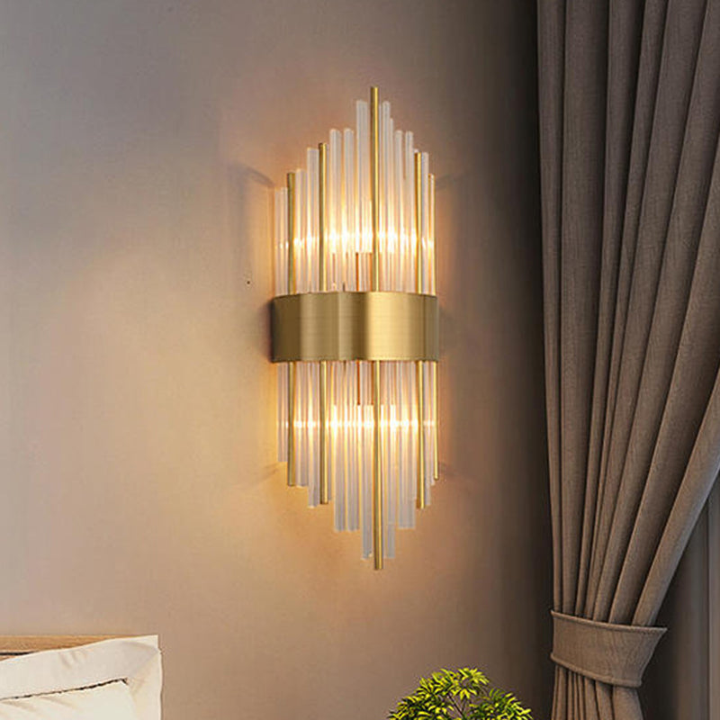 Modern Simple Style Geometric Shade Wall Sconce Metal and Glass 2 Lights Sconces in Gold Finish