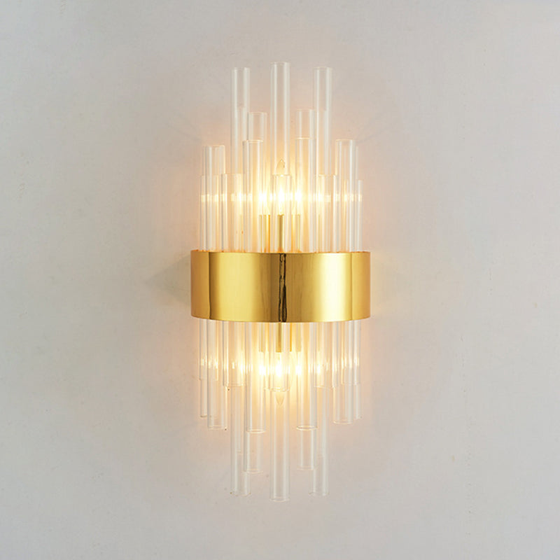 Modern Simple Style Geometric Shade Wall Sconce Metal and Glass 2 Lights Sconces in Gold Finish