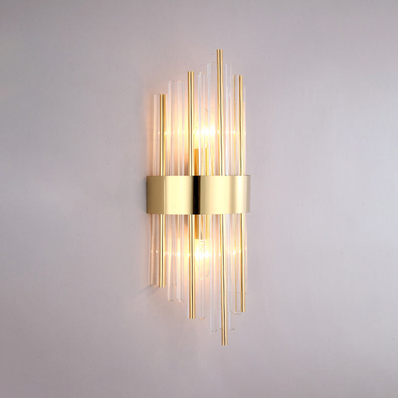 Modern Simple Style Geometric Shade Wall Sconce Metal and Glass 2 Lights Sconces in Gold Finish