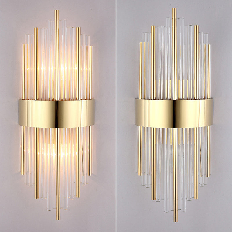 Modern Simple Style Geometric Shade Wall Sconce Metal and Glass 2 Lights Sconces in Gold Finish