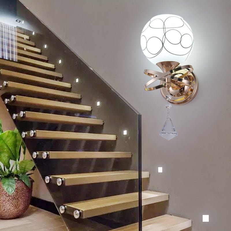 1-licht ronde wand SCONCE Moderne eenvoudige stijl glazen wandverlichting in zwart en goud