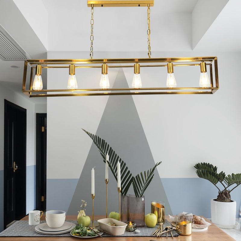 Black/Brass Rectanglengle Island Canderant Classic Metal 5/6 Bulbi Sala da pranzo Assiciare Luce a soffitto