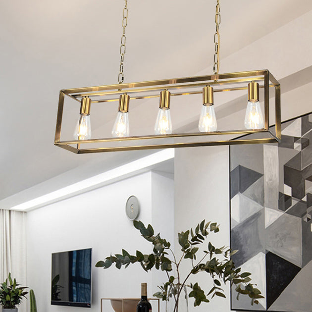 Black/Brass Rectanglengle Island Canderant Classic Metal 5/6 Bulbi Sala da pranzo Assiciare Luce a soffitto
