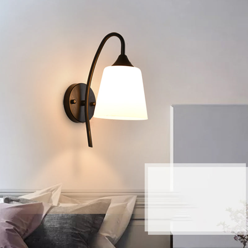 1-Light Round Wall Sconce Modern Simple Style Glass Wall Lighting in Black