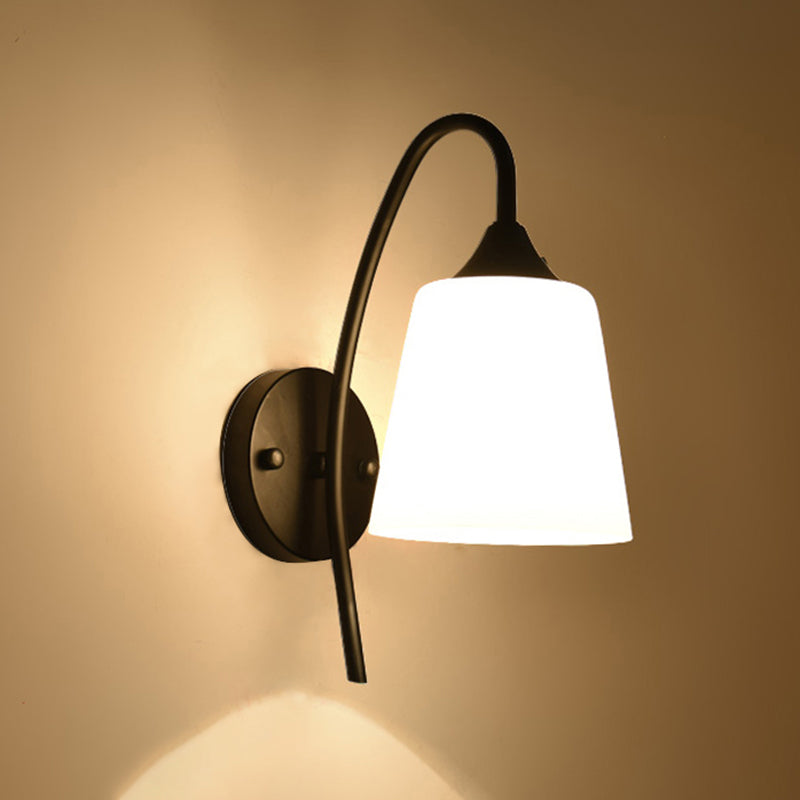 1-Light Round Wall Sconce Modern Simple Style Glass Wall Lighting in Black