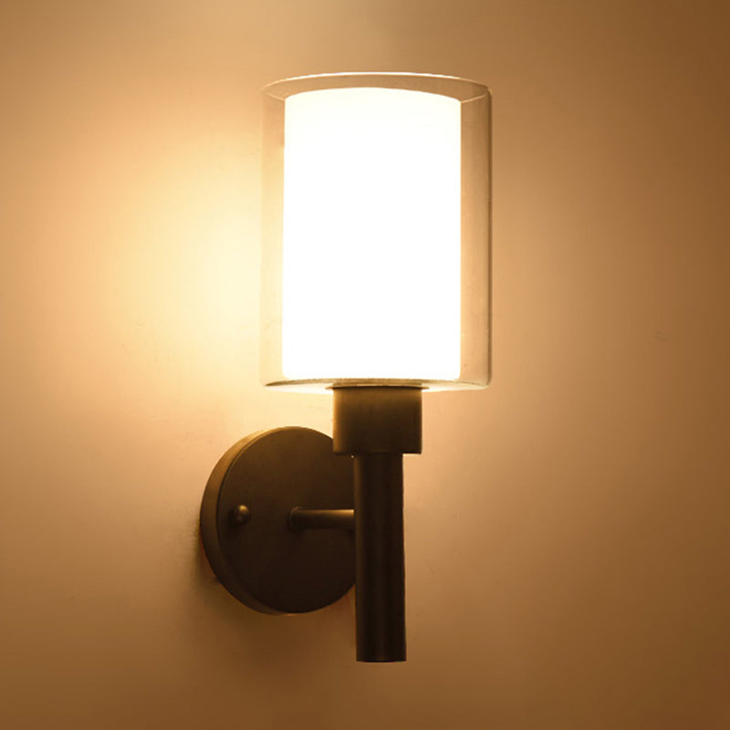 1-Light Round Wall Sconce Modern Simple Style Glass Wall Lighting in Black