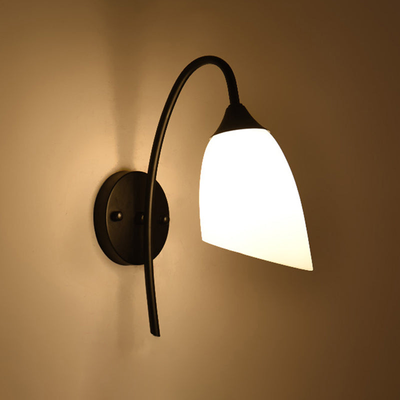 1-Light Round Wall Sconce Modern Simple Style Glass Wall Lighting in Black