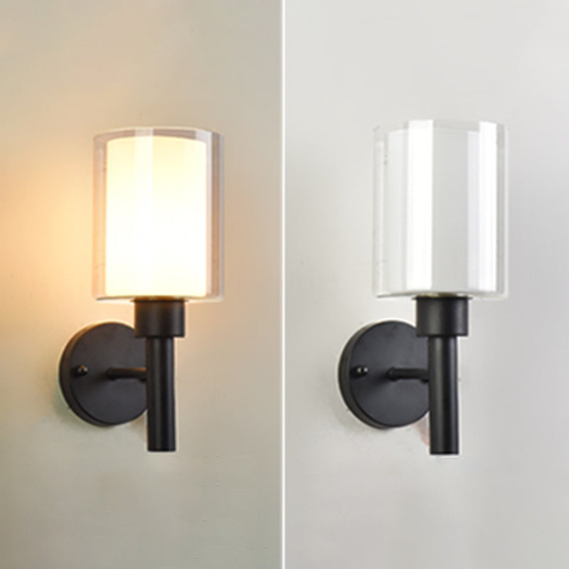 1-Light Round Wall Sconce Modern Simple Style Glass Wall Lighting in Black