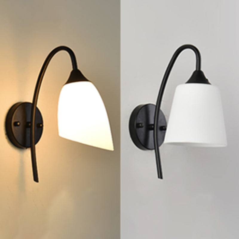 1-Light Round Wall Sconce Modern Simple Style Glass Wall Lighting in Black