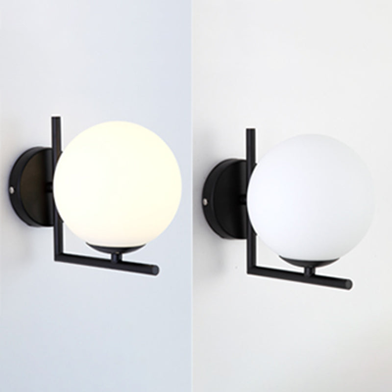 1-Light Round Wall Sconce Modern Simple Style Glass Wall Lighting in Black