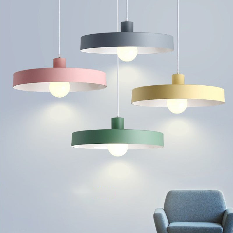 Modern Nordic Macaron Hanging Lamp Wooden Barn Single Pendant Light with Metal Shade
