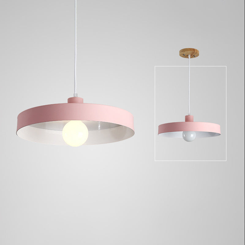 Modern Nordic Macaron Hanging Lamp Wooden Barn Single Pendant Light with Metal Shade