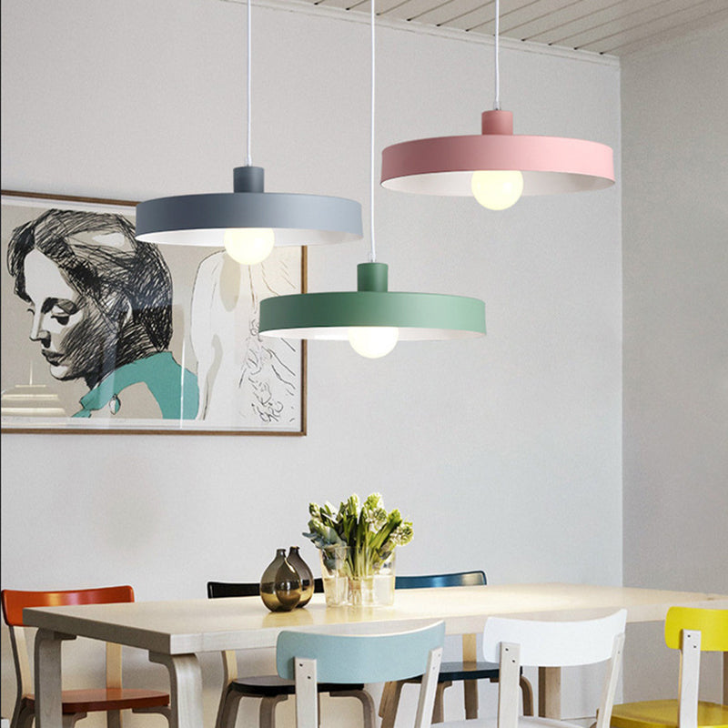 Modern Nordic Macaron Hanging Lamp Wooden Barn Single Pendant Light with Metal Shade