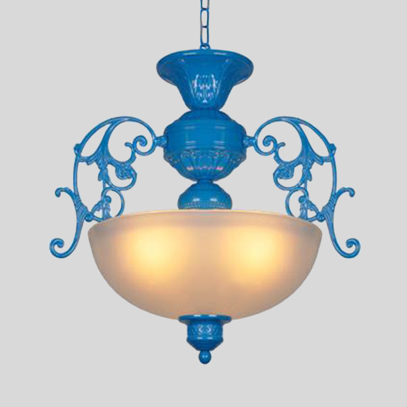 Blaue Schüssel Kronleuchter Lampe Klassiker Stil Metal 3 Lichter Wohnzimmer Hanges Licht hängend