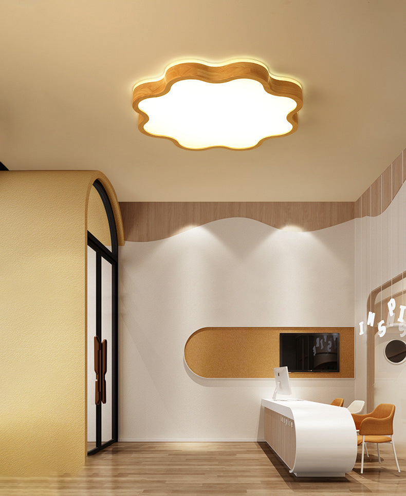 Contemporary Creative Wooden LED Flush Mount Ceiling Light for Living Room
