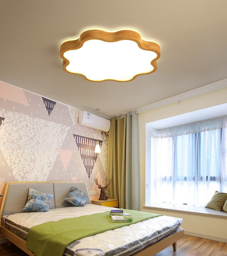 Contemporary Creative Wooden LED Flush Mount Ceiling Light for Living Room
