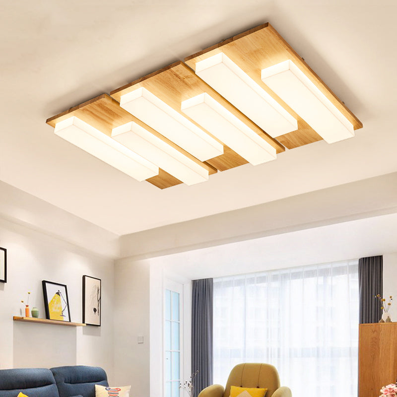 Multi-light Wooden Simplicity LED Ceiling Lamp Flush Mount Ceiling Light for Living Room