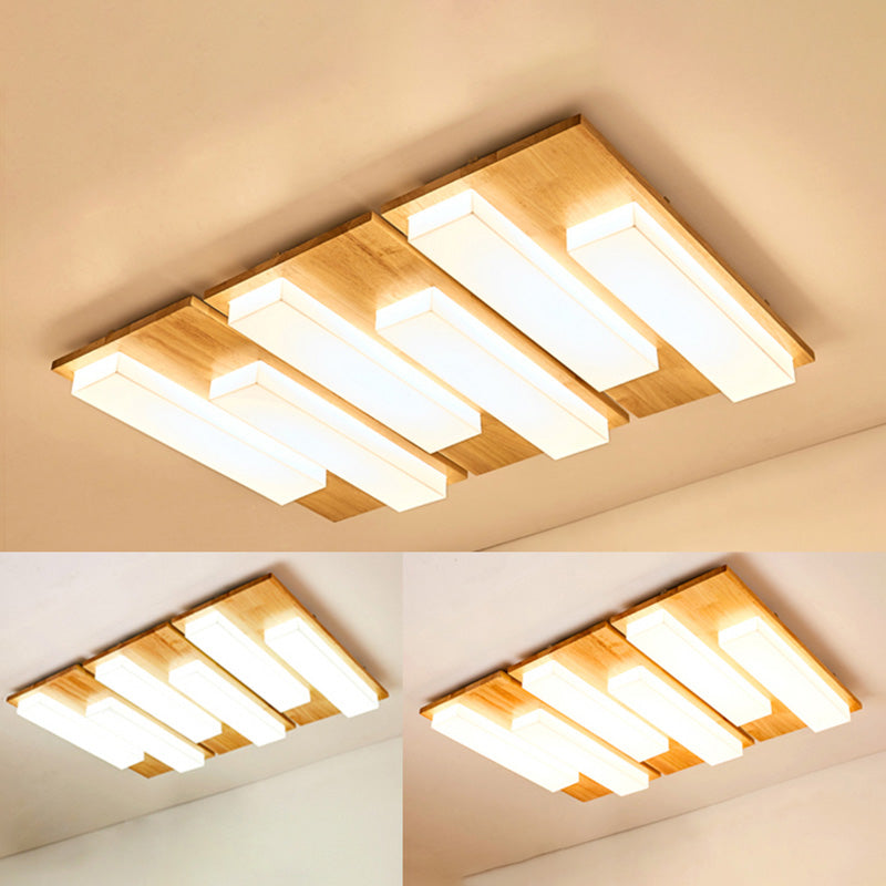 Multi-light Wooden Simplicity LED Ceiling Lamp Flush Mount Ceiling Light for Living Room