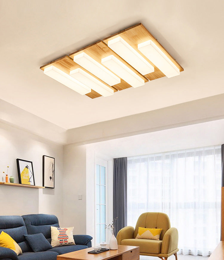 Multi-light Wooden Simplicity LED Ceiling Lamp Flush Mount Ceiling Light for Living Room