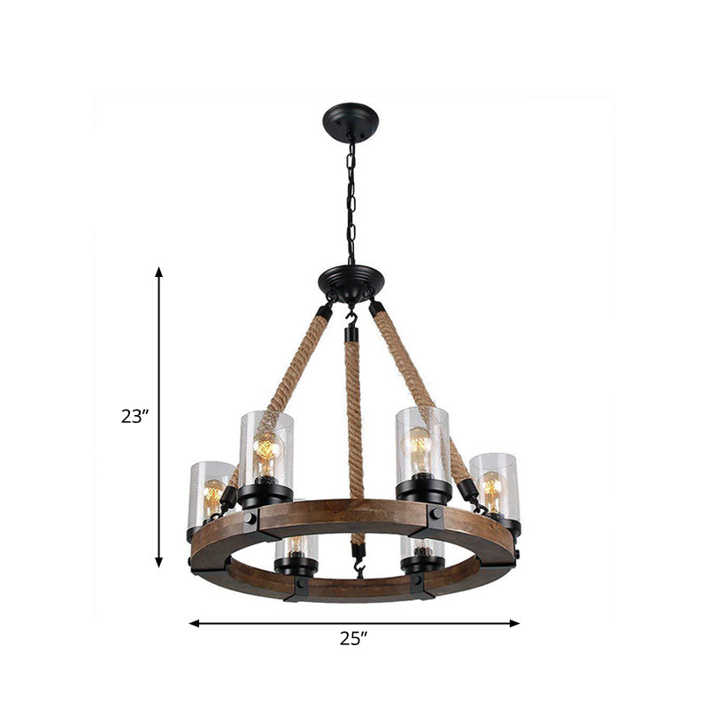 Beige Wheel Pendant Lighting Traditional Wood 1 Light Living Room Chandelier with Cylinder Shade