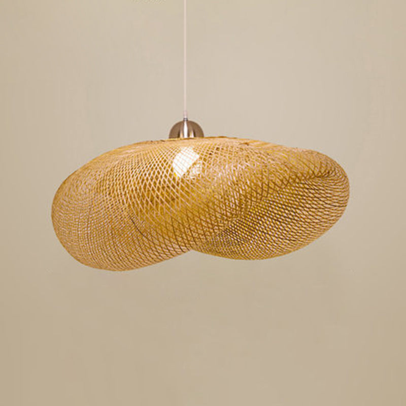 Beige Hat Shaped Pendant Lighting Fixture Asia Style Bamboo Hanging Pendant Light