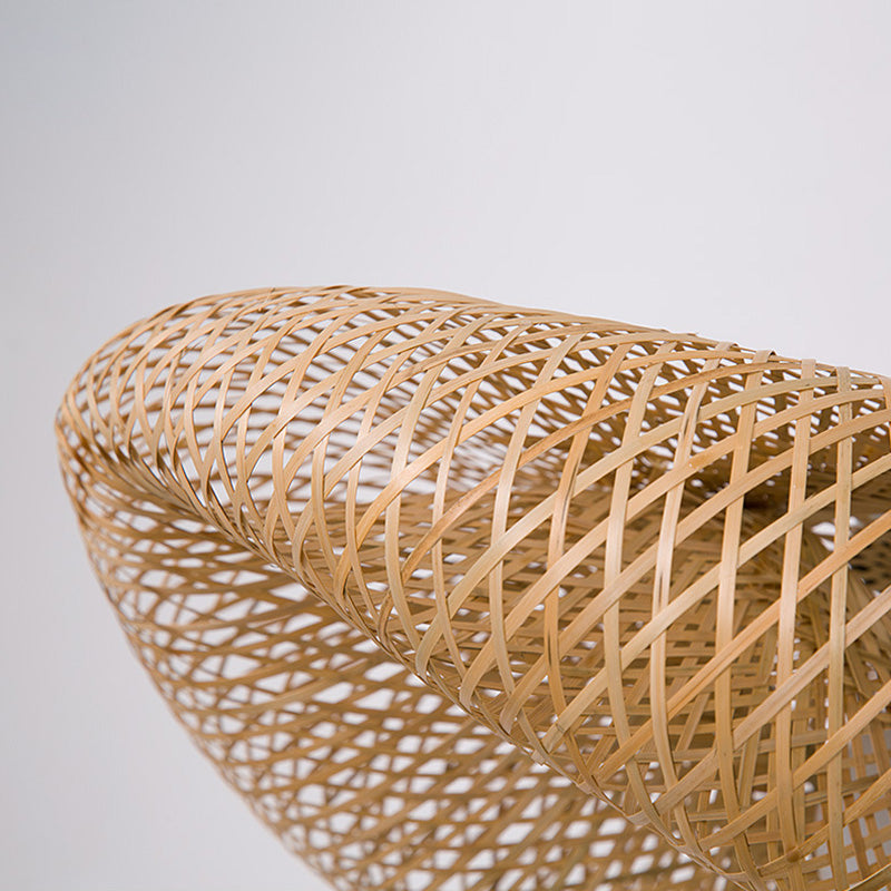 Beige Hat Shaped Pendant Lighting Fixture Asia Style Bamboo Hanging Pendant Light