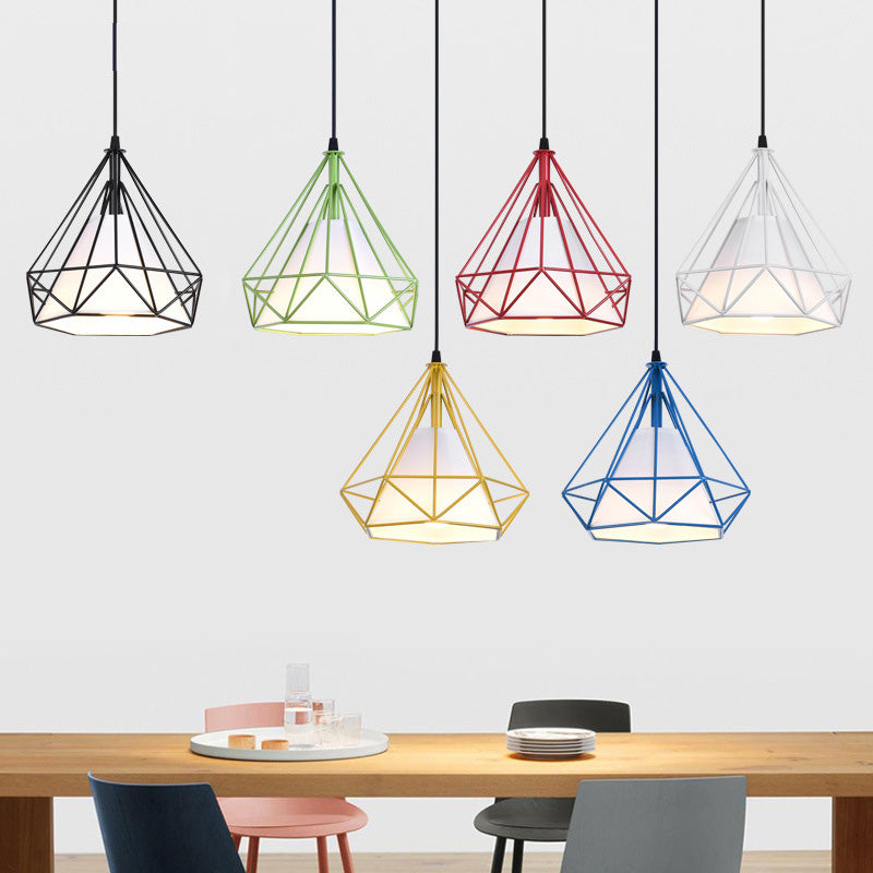 Diamond Metal Hanging Light Fixture Modern Style Down Lighting Pendant for Dinning Room