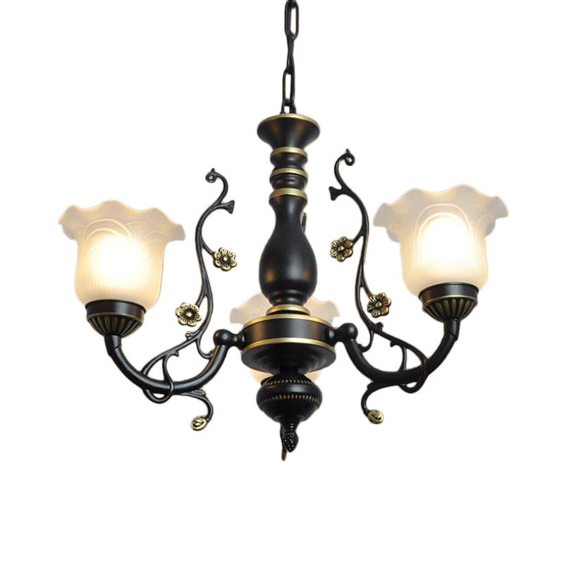 Frosted Textured Glass Flared Hanging Chandelier Traditional 3/5/6 Light Living Room Pendant Light in Black/White