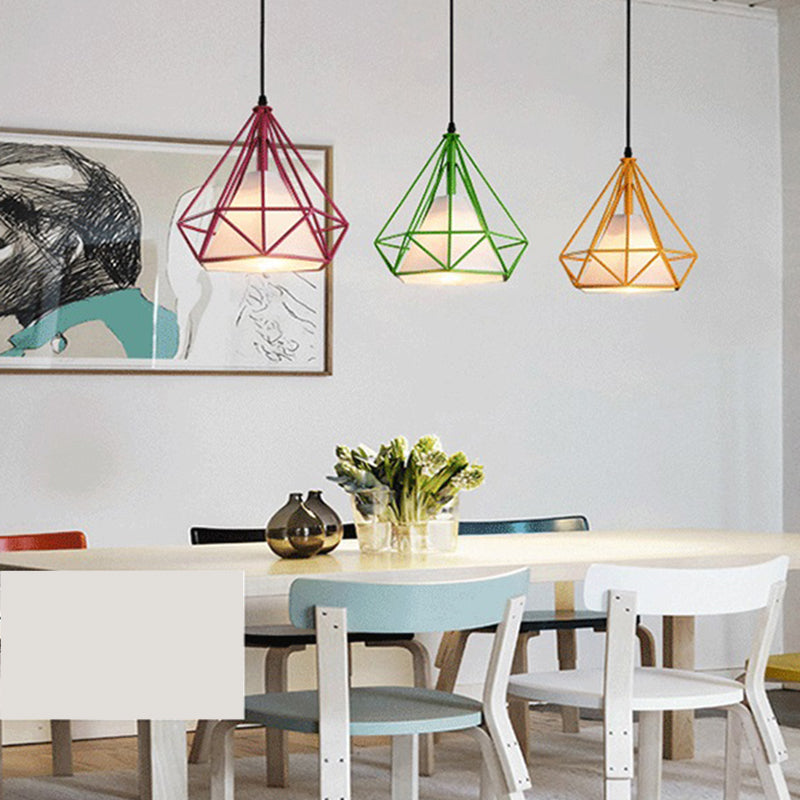 Diamond Metal Hanging Light Fixture Modern Style Down Lighting Pendant for Dinning Room