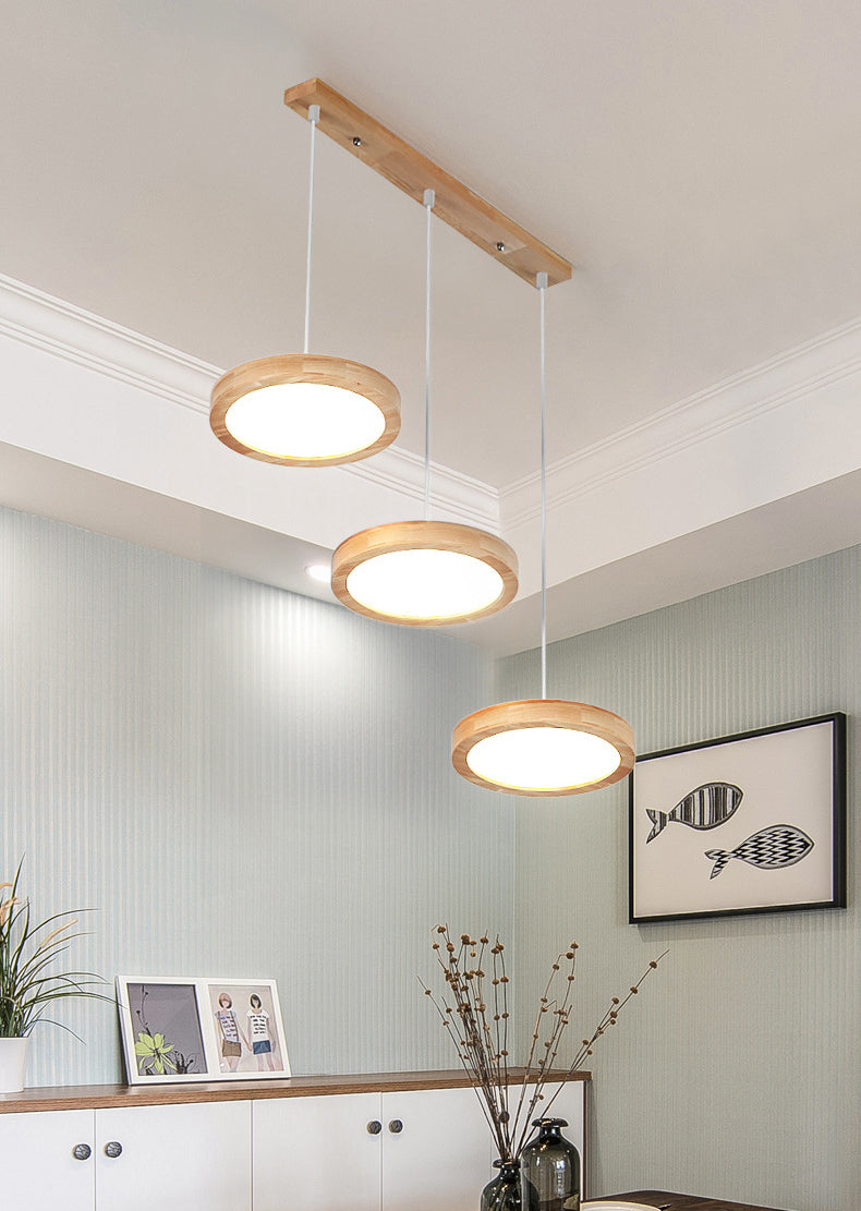 Round Light Suspension Pendant Modern Simple Wood Hanging Lights for Restaurant