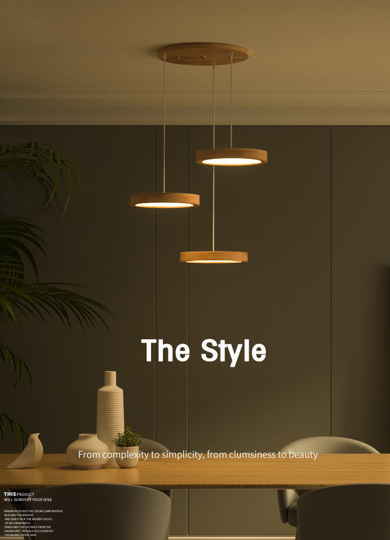 Round Light Suspension Pendant Modern Simple Wood Hanging Lights for Restaurant