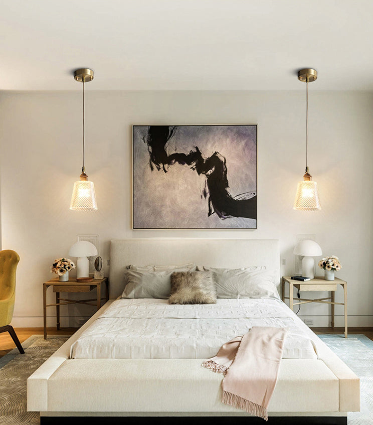 Glazen gearceerde hangende plafondlicht Minimalistische stijl Hangend hanglampje in goud