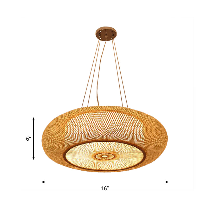 Curved Drum Pendant Lighting Tradition Bamboo 2/3 Bulbs 18"/23.5" Wide Wood Ceiling Hanging Light